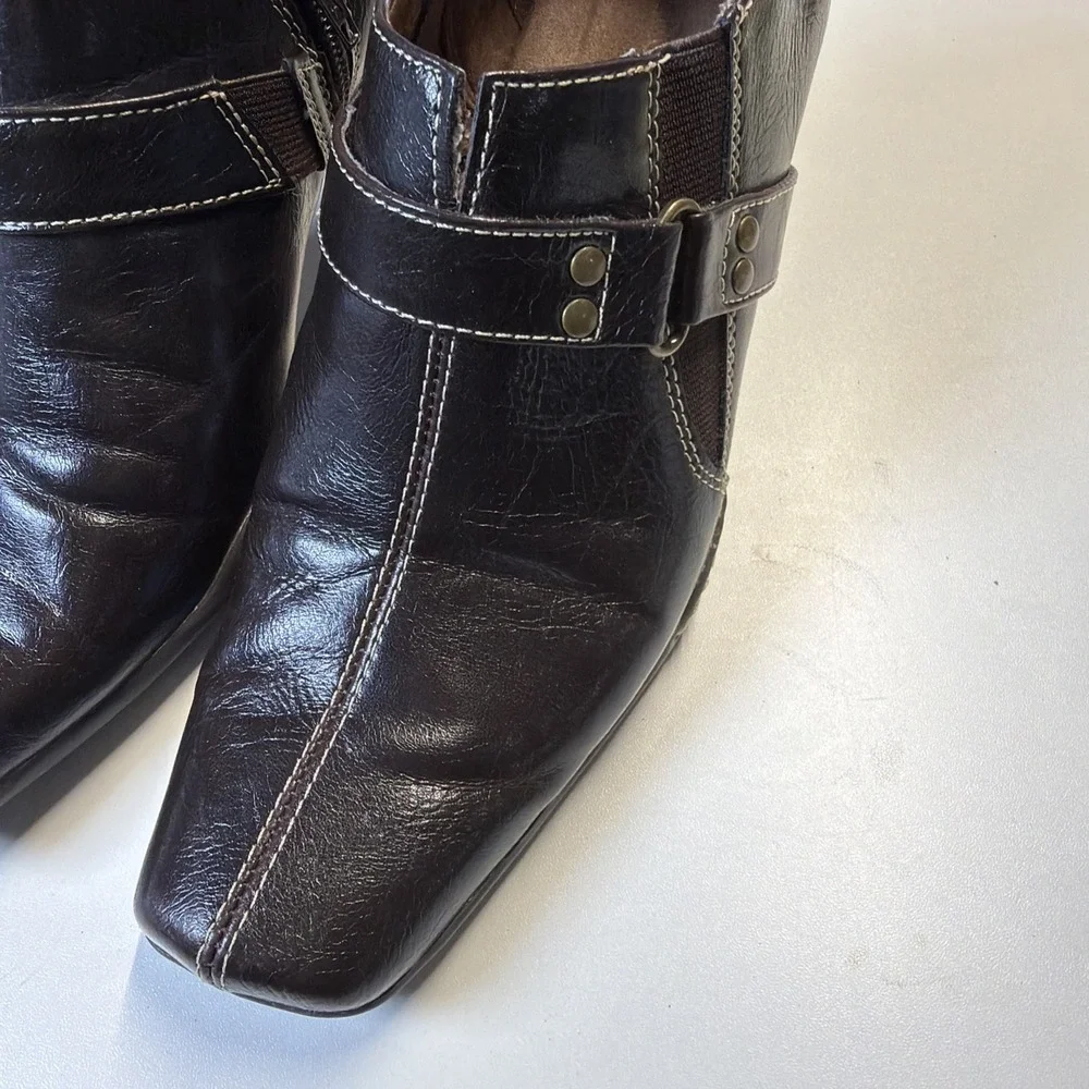 Aerosoles Women‎ Fascination Ankle Booties Brown Square Toe Sz 7.5